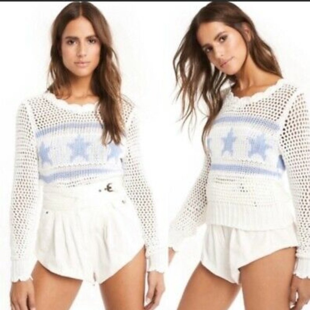 New Wildfox Small Sweater White Blue Stars Brinne